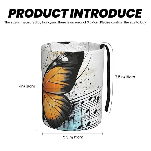 Car Trash Can Hanging, Yellow Butterfly Musical Note Vector Illustration Waterproof Auto Garbage Bin Universal Vehicle Waste Container, 3.5L Capacity