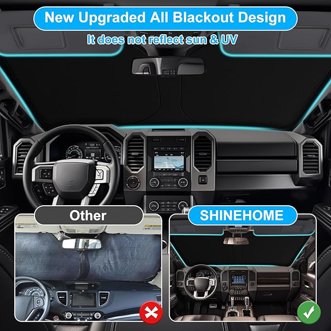 SHINEHOME Car Windshield Sun Shade Compatible with 2015-2020 Ford F150 Lariat, King Ranch, Platinum, XL XLT Limited Raptor Accessories Foldable Sunshade Custom Windshield Sun Visor