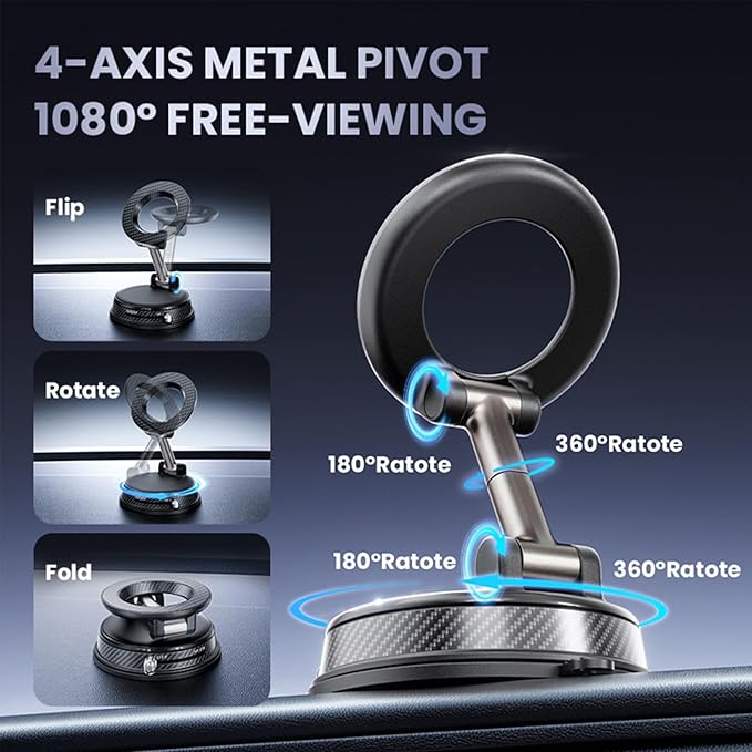 UEEMEE Vacuum Magnetic Phone Holder for Car, Magsafe Car Mount 360 Adjustable Vacuum Suction Cup, Phone Mount for Car Accessories/Windshield/Mirror/Kitchen/Gym for iPhone 17 Pro Max 16 15 14 13