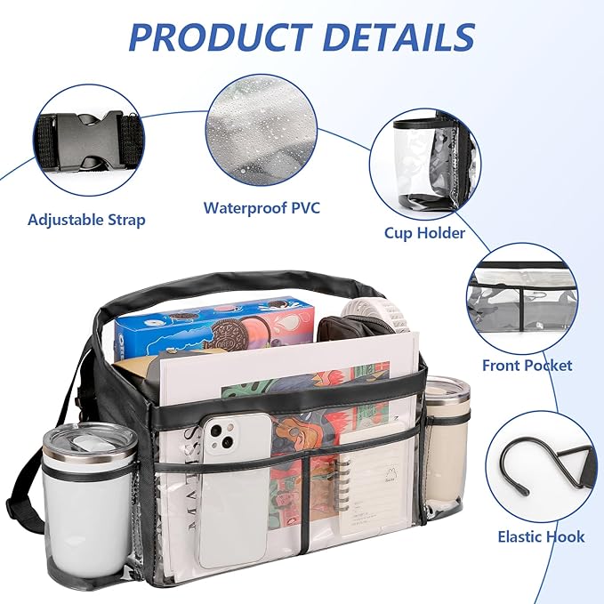 Car Purse Holder, Clear PVC Handbag Holder Between Seats Visible Seats Back Storage Organizer Transparent Car Headrest Hanging Storage Bag Automotive Console Organizer for Road Trip