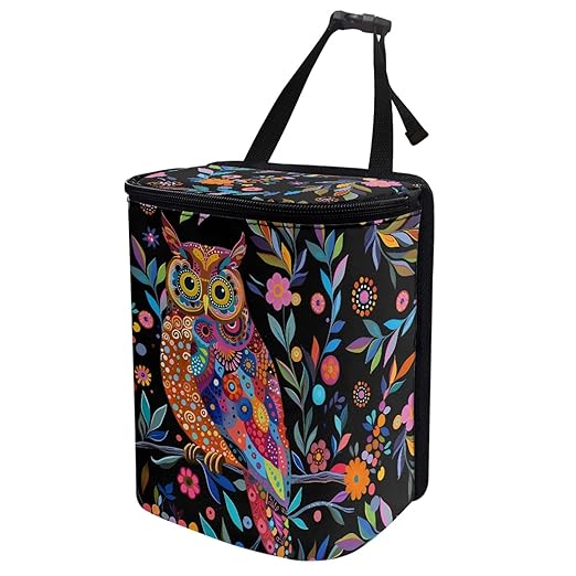 Unique Car Accessories Bohemian Style Owl Garbage Bin,Zippered Hanging Design