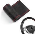 Comfortable Leather Steering Wheel Cover, Non Slip and Breathable, Suitable for 15 Inch Steering Wheel (Red Stripe