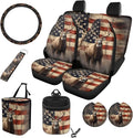 American Flag Deer Printed Car Interior Cover Sets, Car Front Rear Seat Cover with Steering Wheel Protector Coaster Trash Can Air Vent Storage Bag, Universal Fits Auto Interior Accessories