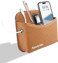 Car Door Organizer, PU Leather Storage Pouch with Strong Sticky Back for Phone, Keys - Fits Car Seat Side Pocket & Console Gap, Universal Car Accessories - Brown