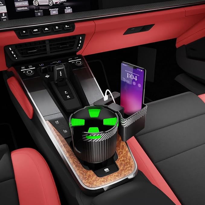 Big Cup Holder Phone Holder for Your car,with Rubber Lining Rotable cupholder Base Safely Hold The Big Water Bottle and Support Cellphone Charge. (BJ-2377B)