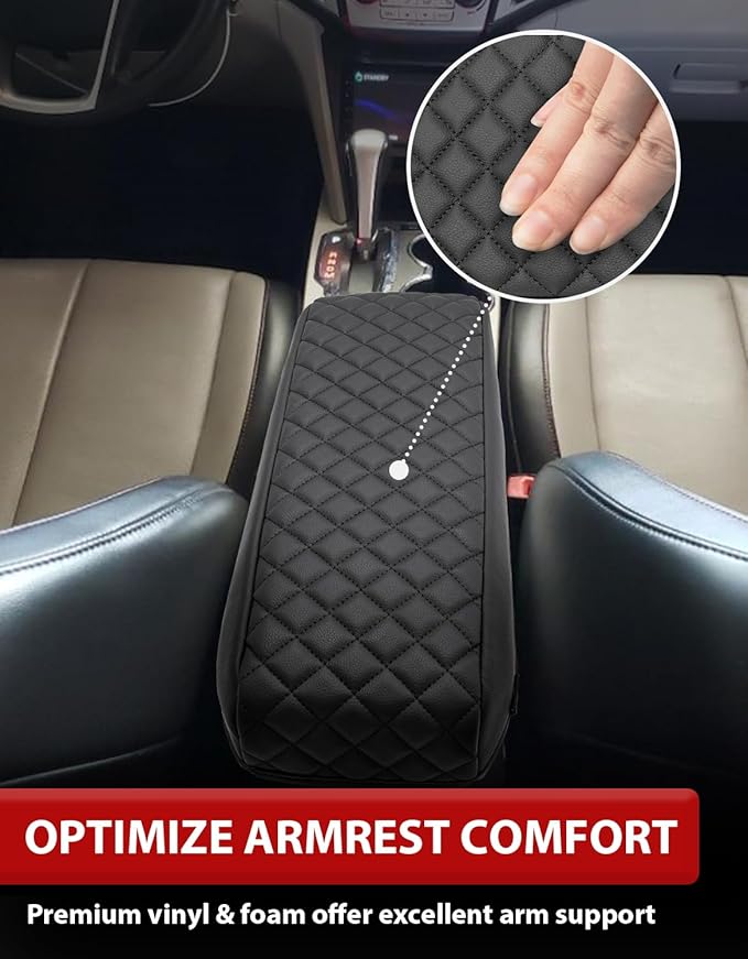KBH Center Console Armrest Cover for Chevy Equinox, GMC Terrain 2010 2011 2012 2013 2014 2015 2016 2017, Middle Console Lid Protector, Arm Rest Cushion Pad, Vinyl Leather, Black