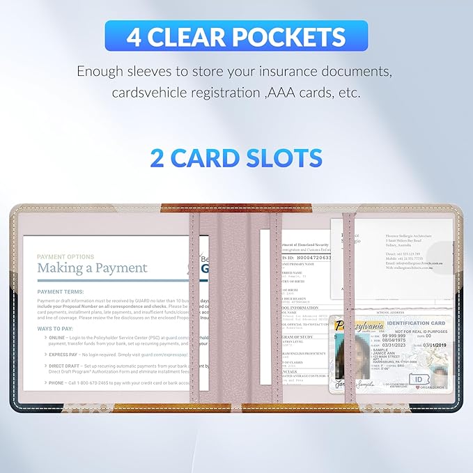 Pisypox Car Registration and Insurance Card Holder，Vehicle Glove Box Car Organizer，Accessories Case for Storing Driving Licences, Cards, Documents