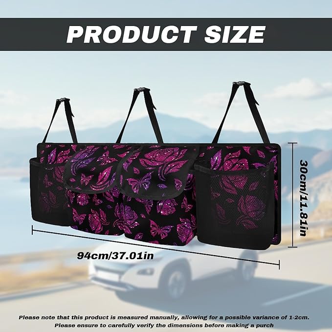 CLOHOMIN Butterfly Car Trunk Organizers for Women Rose Car Storage Organizer for SUV Truck Sedan Novelty Car Trunk Tool Organizer with 4 Pockets Auto Storage Accessories