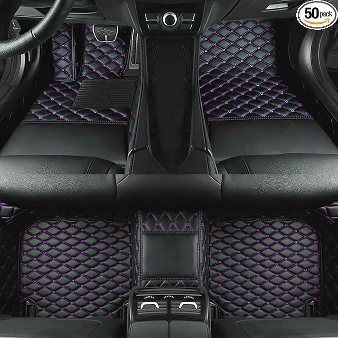 Custom Personalized Floor Mats for Cars，Luxury Full Coverage All Car Floor Mats，Anti-Slip Leather Car Mat Set ，Custom Floor Mats for 99% of Cars, Trucks & SUVs. (Black Purple)