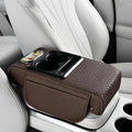 2026 Enhanced Car Center Console Armrest Cushion with USB& Type-C Charging, PU Leather Console Pad with Cup Holders, Storage& Tissue Outlet for Most Vehicles (Flat Version, Coffee)