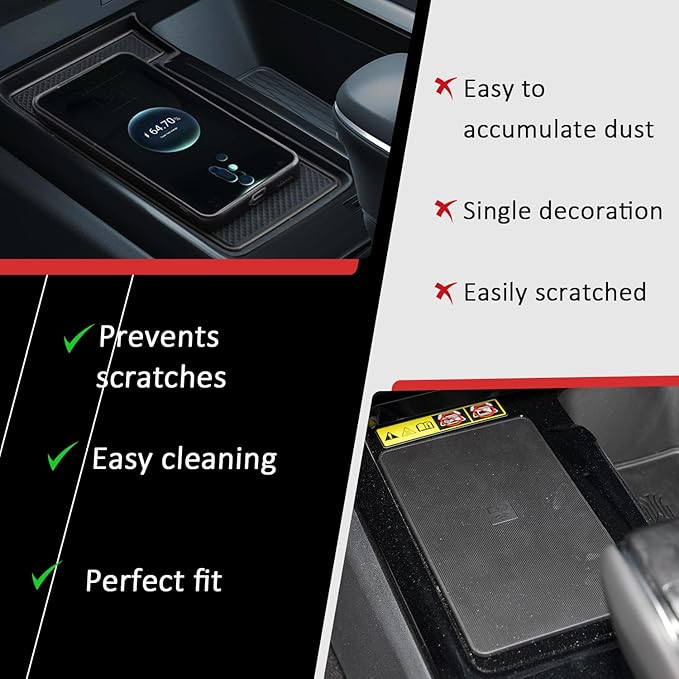 Auovo Wireless Charging Mat Compatible with 2025 2026 Toyota Camry Accessories Silicone Center Console Non-Slip Phone Charging Protective Mat Pad Interior Trim (Black Version 1)