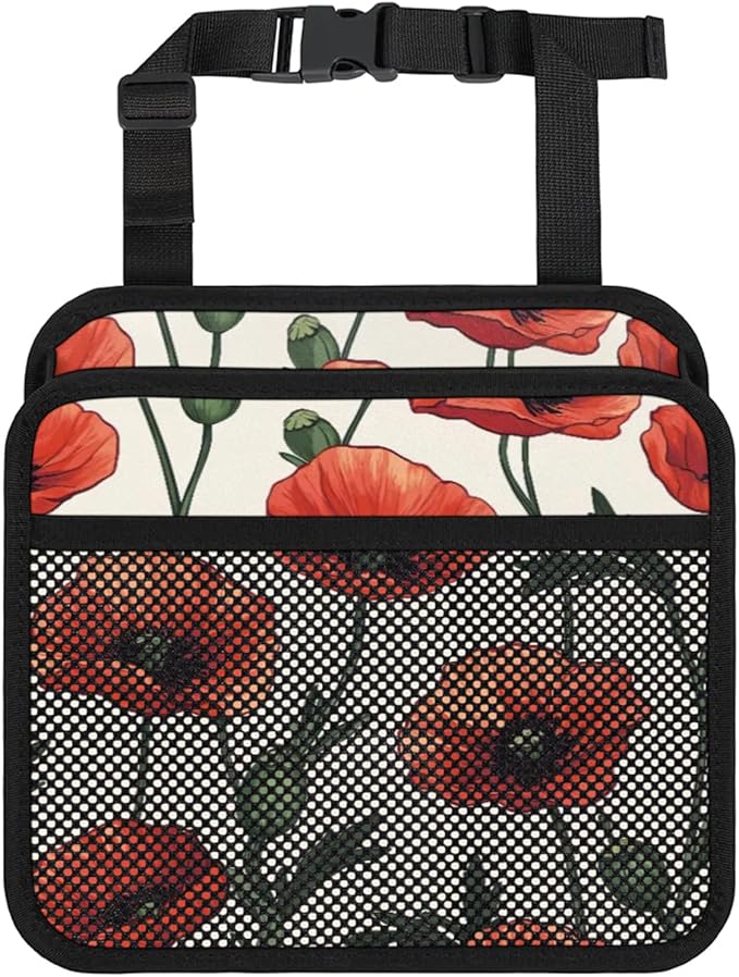 Flowers Poppies Car Backseat Organizer PU Leather Red Floral Truck Back Seat Trash Bag Universal Hanging Storage Box Travel Accessories Foldable