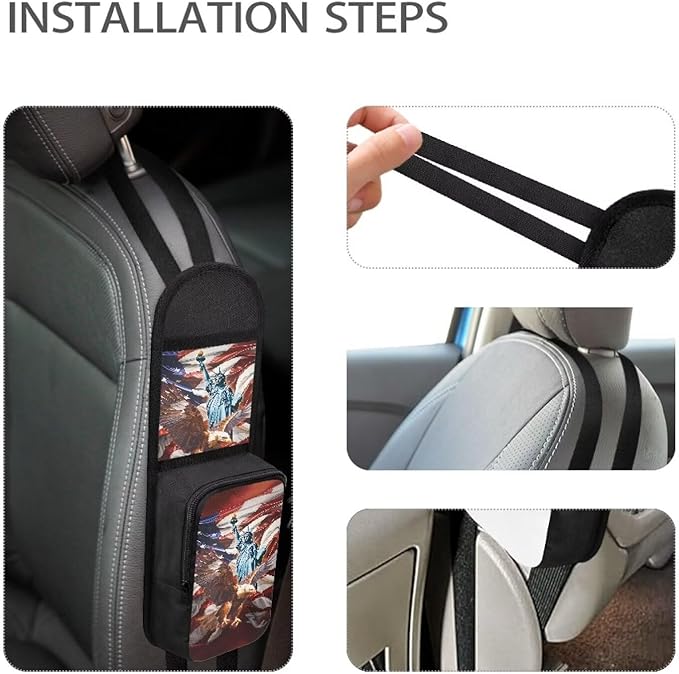 Lady Liberty Car Front Seat Organizer,Car Seat Side Hanging Bag Storage with Zipper Pockets,Universal Fit for Most Cars