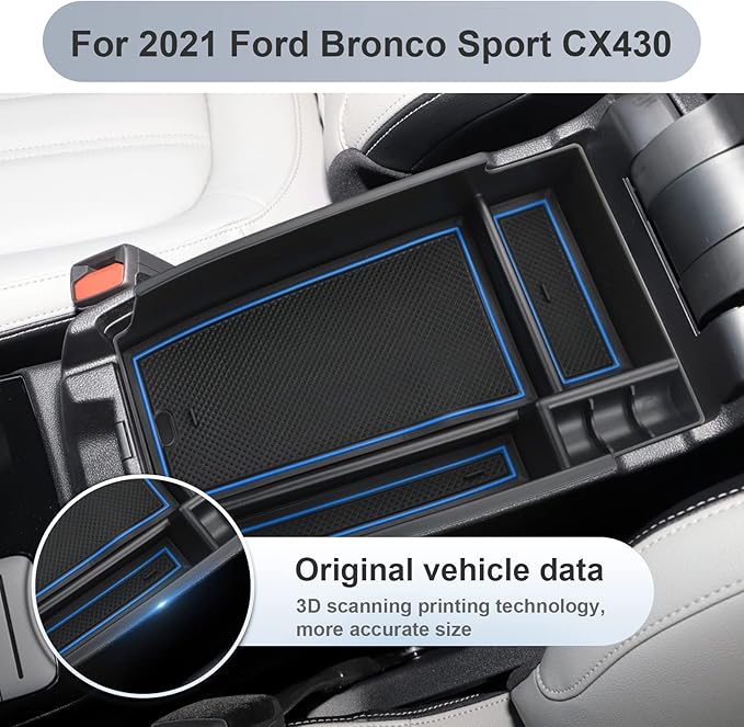 SKTU 2023 2024 2025 Bronco Sport Center Console Organizer for 2021 2022 2023 2024 2025 Ford Bronco Sport Accessories Console Tray Bronco Sport Accessories Armrest Secondary Storage Box (Blue)