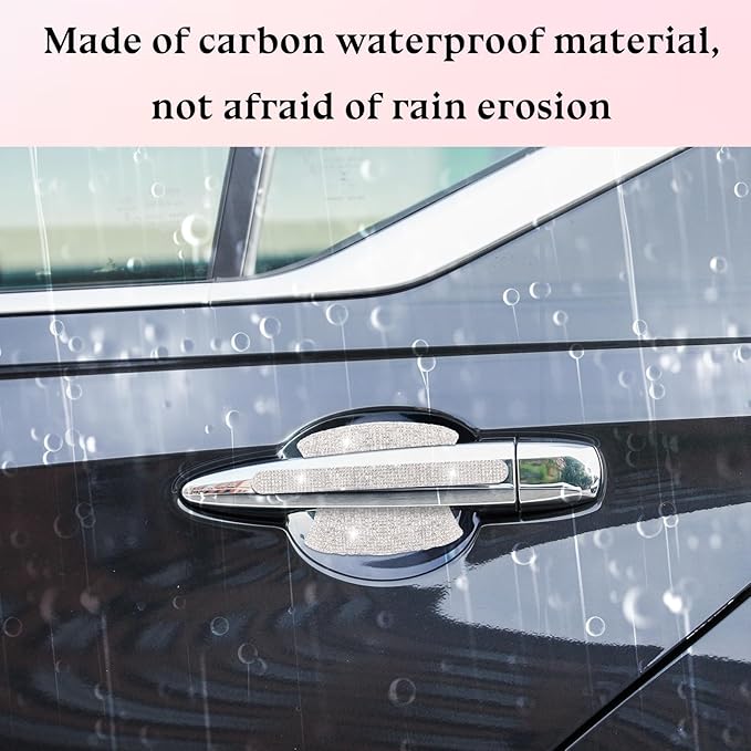 10Pcs Bling Car Door Handle Protector, Bling Auto Doors Handles Sticker Anti-Scratch Protective Cover Glitter Automotive Exterior Accessories Car Accessories Universal for SUV, Truck(Silver)