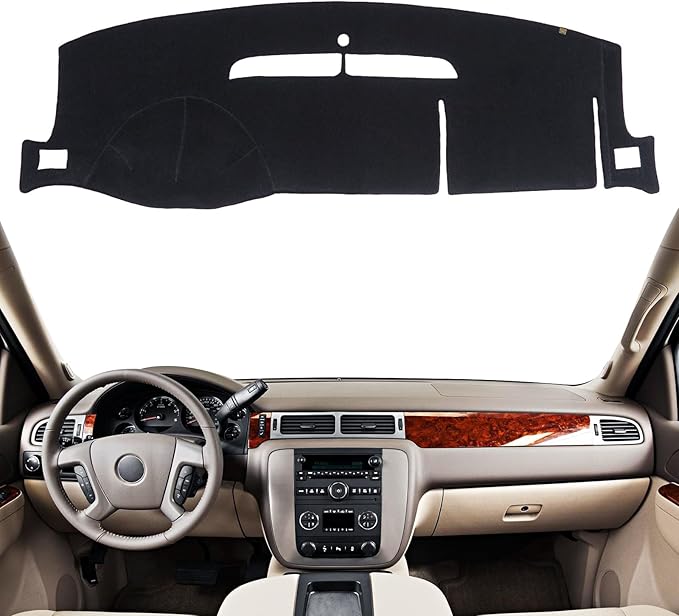 KEYOOG Dashboard Cover Dash Mat Fit for 13-07 Chevy Tahoe Suburban,Silverado 1500 LTZ/G-MC Yukon,Sierra 1500 SLT (W/o HUD),Car Dash Board Mat Anti-Glare Carpet,Non-Slip Pad (Black)