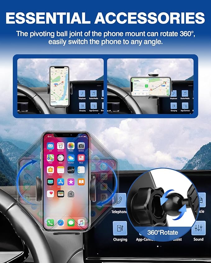 Autorder Car Phone Holder for 2020-2024 Volkswagen ID.4 VW ID4 Accessories Phone Mount with Dash Organizer 12-Inch Screen Cell Phone Stand Hands-Free 360 Degree Rotation(Not for 12.9-inch Screen)