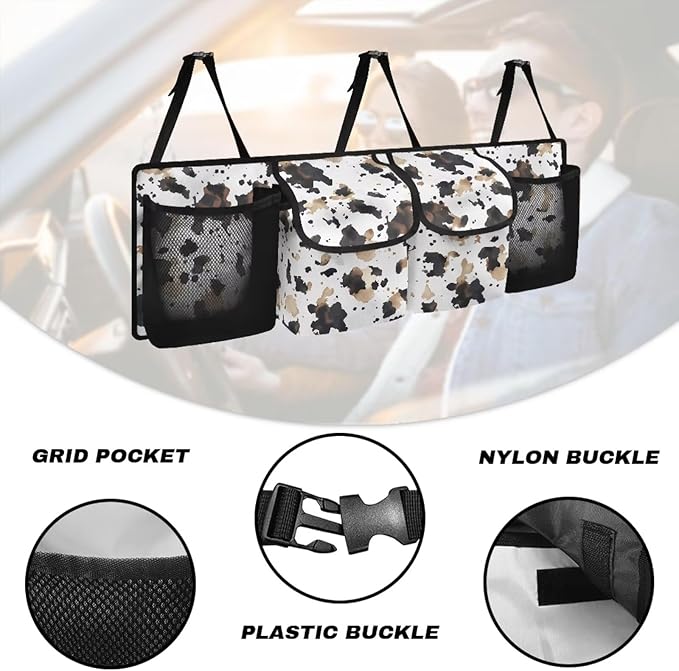 Car Trunk Organizer SUV Accessories, Space-Saving Car Trunk Organizers for Women Fashion Back Seat Car Organization Accessories, It Easy to Find Things, Novelty Cow Print