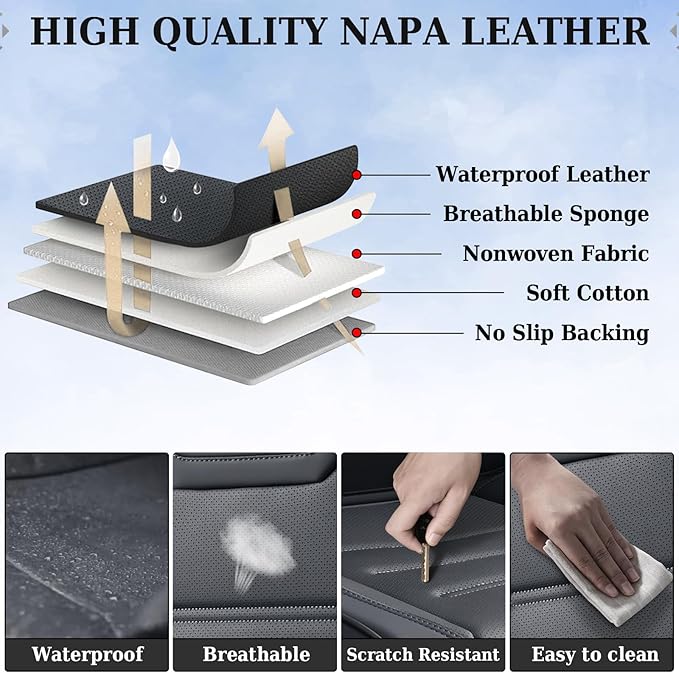 Coverado Car Seat Covers Full Set, Seat Covers for Cars, Car Seat Protector Waterproof, Leather Car Seat Cushion, Universal Interior Covers Seat Protectors for Most Cars Black