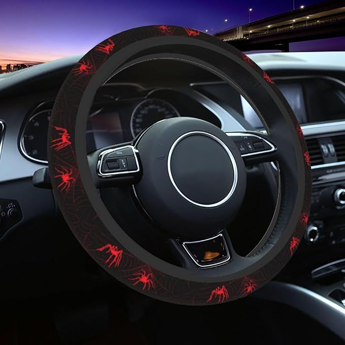 Halloween Steering Wheel Cover Elastic Non-Slip Car Steering Wheel Covers with Seat Belt Shoulder Pad for Women Men