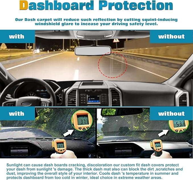 x xotic tech Center Console Dashboard Mat Pre-Cut Non-Slip Sunshield Sun Glare Protector Dash Carpet Pad Black Cover Compatible with Ford F150 2015-2020