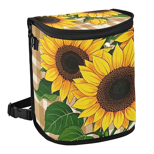 MNSRUU Car Trash Can with Lid, Sunflowers on A Plaid Car Trash Bag Hanging Organizers and Storage for Front Back Seat, Leak-Proof Trash Bin