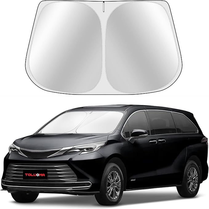 Toluoma Custom Fit Windshield Sun Shade for Toyo-ta Sienna 2021-2025 - Full Coverage, 210T Reflective Fabric, Double-Layer Design - Blocks 99% UV Rays, Keeps Car Cool, Easy to Install and Store