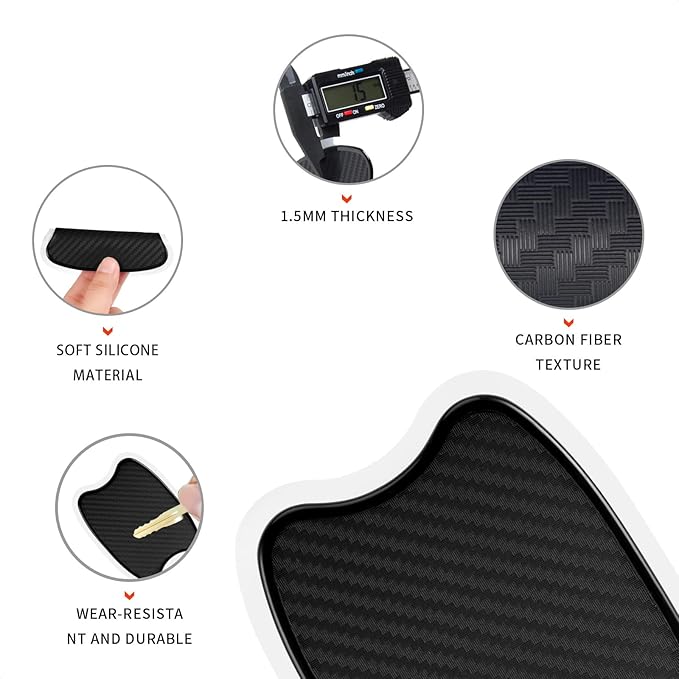 TANGSEN 4Pcs Universal 3D Carbon Fiber Texture Automotive Door Cup Handle Recess Paint Protector Cover Scratch Non-Marking Silicone Personalize Pad Sticker (Black, S)
