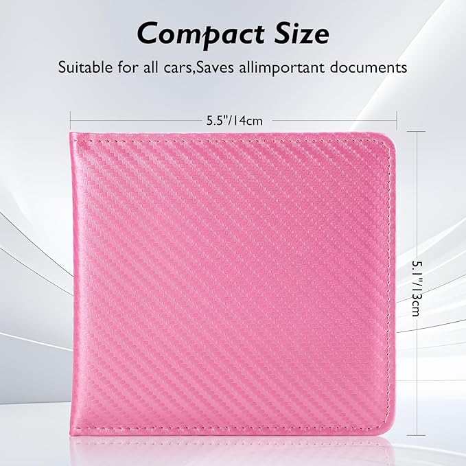 Tavonis Car Registration and Insurance Card Holder，Small Glove Box Organizer for Men and Women，Car and Truck Driver License, Documents, Card Storage Accessories，Pink