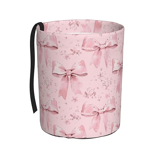 Pink Ribbon Bow Floral Car Trash Can Leak-Proof Waterproof Hanging Trash Bin Collapsible Garbage Can for Car Accessories Travelling Camping