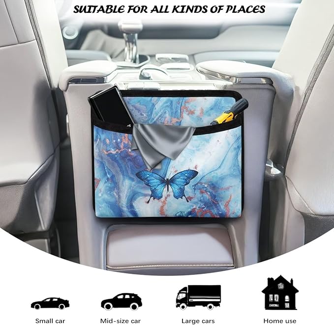 Blue Marble Print Car Side Pocket Organizer Holder for Cell Phone Sunglasses Cards Car Hanging Storage Bag Pocket Between Seats Auto Console Door Window Storage Bag