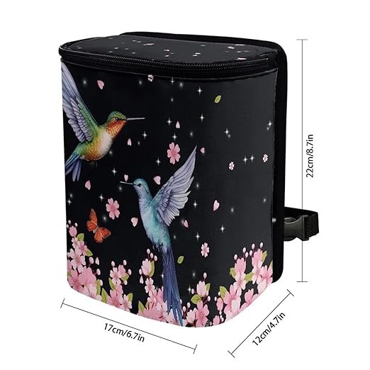 Pink Cherry Blossom Hummingbirds Car Trash Bin Interior Accessory Lightweight Auto Garbage Can Bag for Back Seat Washable Mini Car Trash Can with Lid