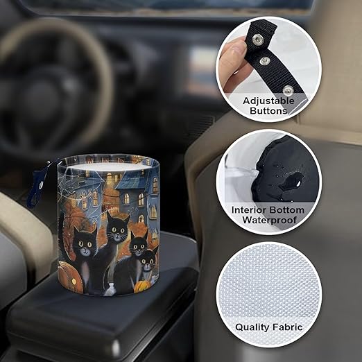 Castle Cat Vehicle Trash Can Mini Car Trash Bin Car Organizer for Back Seat, Floor, or Hanging Headrest Car Decor Road Trip Essentials
