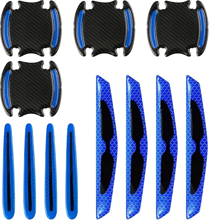 12 PCS Car Door Handle Scratch Protector, Door Handle Protectors for Vehicles, Easy Installation, Waterproof Self-Adhesive Decoration, Universal for Cars (Blue)