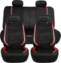 FH Group Full Set Faux Leather Car Seat Covers - Universal Fit, Low Back Front Seat Covers, Airbag Compatible, Split Bench Rear, Seat Cover for SUV, Sedan, Red