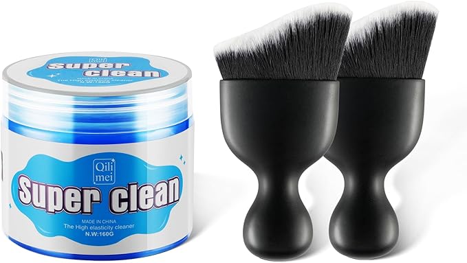 SINGARO Car Cleaning Kit, Universal Car Interior Cleaning Gel and Detailing Brush, Car Putty with 2 Soft Brush Accessories, Car Slime and Dust Brush, Cleaner Gifts for Men Women