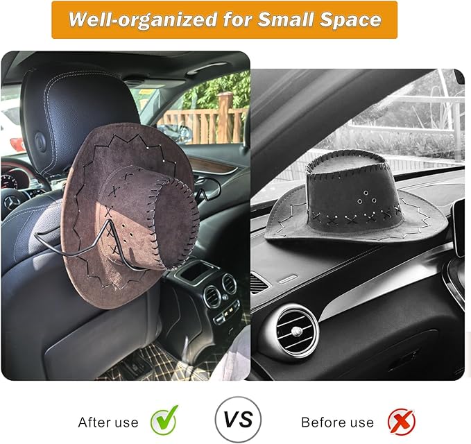 Idefair 2 Pack Cowboy Hat Rack for Car Truck Accessories for Men Women Hats Holder for Automotive Seat Back Storage Hooks for Hardhat Baseball Caps Christmas Gifts - Suitable forMost Hats