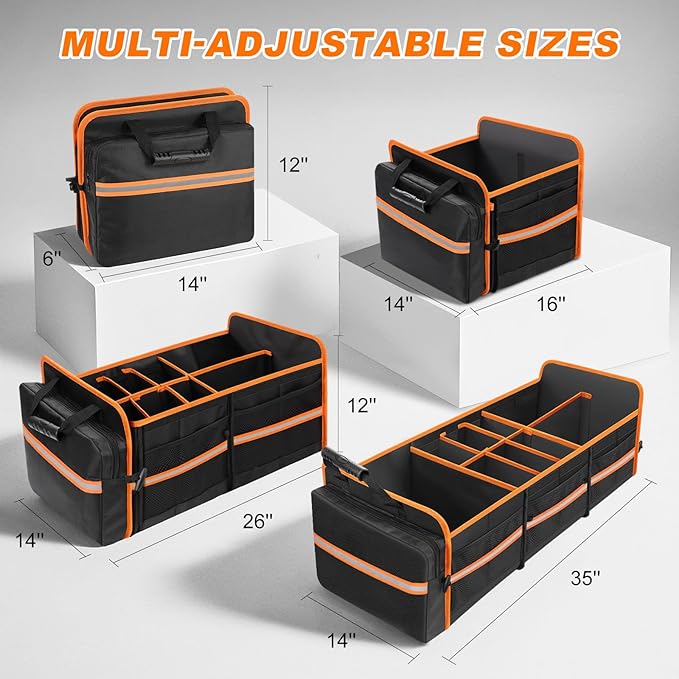 SKYJDM 95L Car Trunk Organizer with Removable Cooler Bag, Collapsible Trunk Storage Organizer with Removable Lid - Multi Compartment Waterproof Storage Organization, Fits Most Car, Truck, Orange