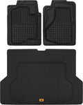 CAT® Large Heavy Duty Rubber Floor Mat & Cargo Trunk Liner for Car, SUV, Van, Sedan, Truck – Trim-to-Fit, All-Weather Deep Dish Ridges for Dirt Protection, Front and Rear Mats Black