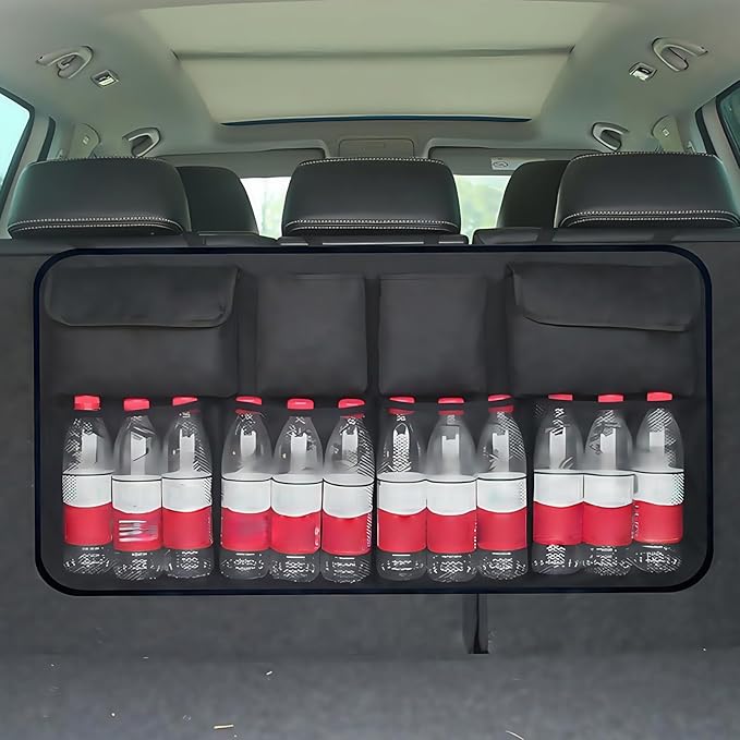 Car Trunk Organizer, Trunk Hanging Large Storage with Adjustable Straps, Waterproof Collapsible Cargo Storage Bag with 4 Pockets & 4 Mesh Pouches, Car Interior Accessories for SUV, Truck