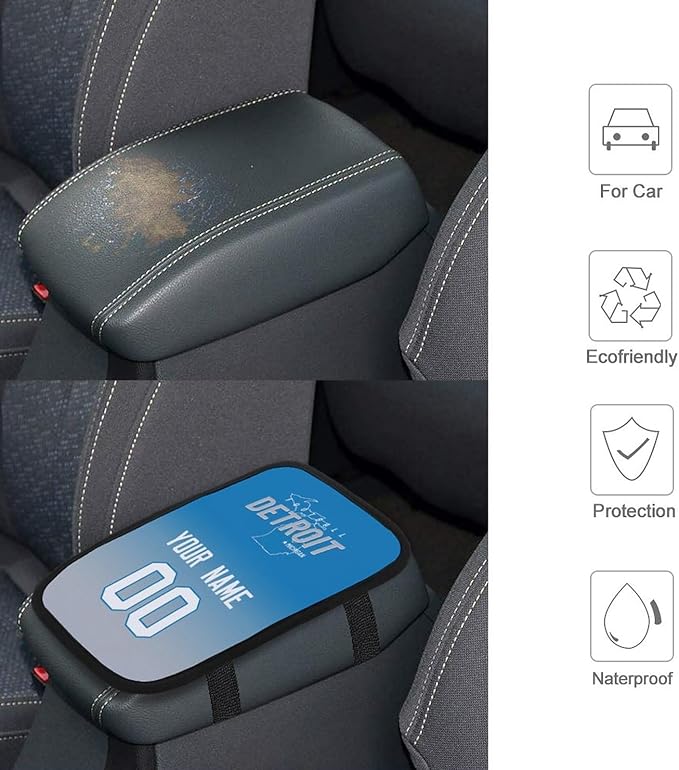 Custom Football Car Armrest Covers Universal Auto Center Console Pad Car handrail Box Cushion Personalized Add Name & Number Fans Gift Fit Suit for SUV Truck Sedan Van