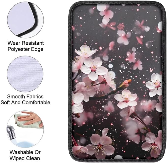 Oriental Cherry Print Center Console Cover Pad Car Armrest Seat Box Cover Cushion Universal for Most Cars SUVs Auto Accessories Decor