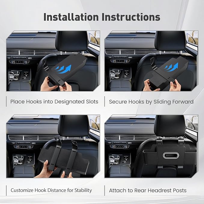 2 Pack Back Seat Car Organizer, Multifunctional Car Organizer Seat Back, with Tissue Box Holder, 2 Cup Holders & 2 Cup Hooks for Phone, Drinks, Toy, Snacks for Keeping Cars Tidy, Fits Most Vehicles