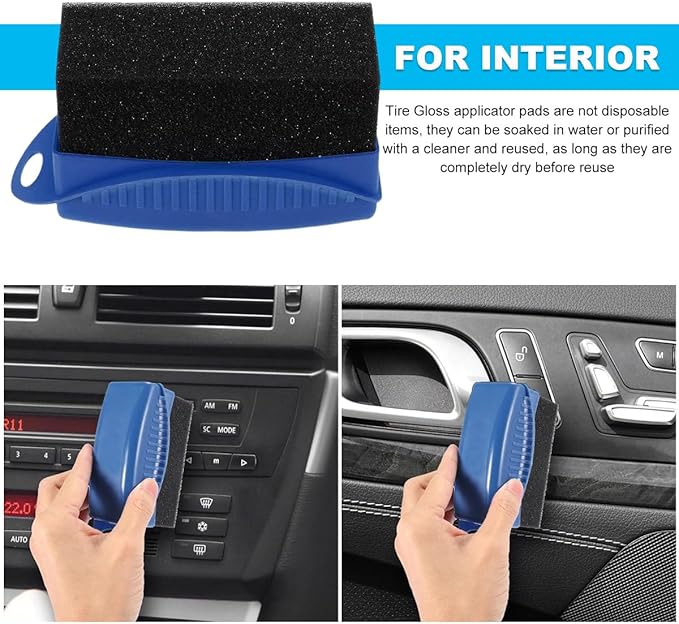 2 PCS Tire Shine Applicator, Flat Dressing Waxing Sponge Pads With Lid Cover, Reusable Polishing Cleaning Foam Applicators With Rectangular Box, Car Accessories (Blue)