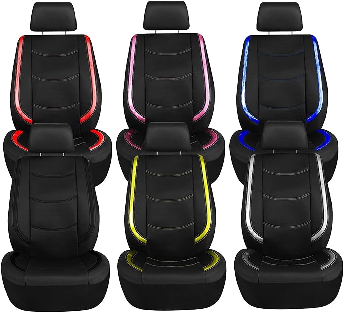 FH Group Full Set Faux Leather Car Seat Covers - Universal Fit, Low Back Front Seat Covers, Airbag Compatible, Split Bench Rear, Seat Cover for SUV, Sedan, Red