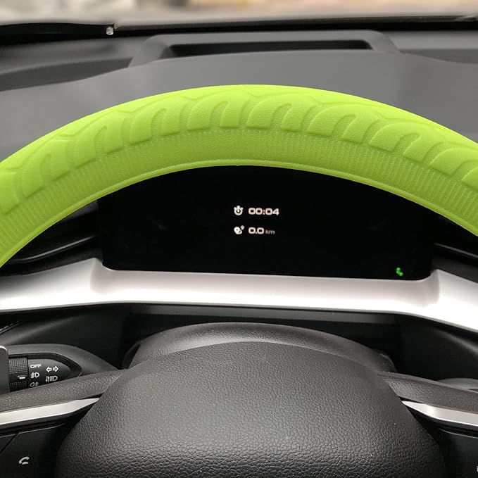 Universal Green Steering Wheel Cover：13.5 to 15 Inches Flexible Silicone Anti Slip Steering Wheel Protector Fit for Most Car Models Including Round D Shape or Special Shape