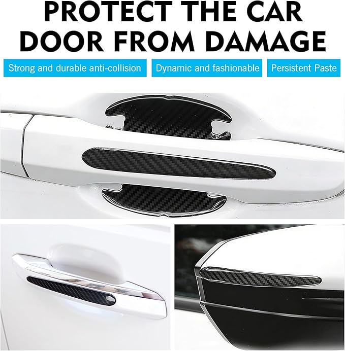 8 PCS Car Door Handle Protector, Carbon Fiber Door Edge Guards, Car Handle Scratch Protector, Auto Exterior Collision Prevention Decorative Accessories, Universal for Most Vehicle (Black)