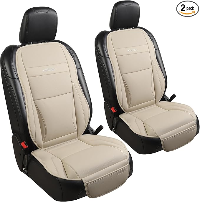 Gripure Car Seat Cover Protector for Front Seats – Waterproof, Breathable Faux Nappa Leather, Airbag Compatible, Dual Support for Waist & Legs, Universal Fit for Sedans, SUVs, Pickups (2pcs,Beige)