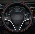 Microfiber Leather Car Steering Wheel Cover, Soft Padding, Durable, No Smell, Universal 15 Inch Steering Cover, Anti-Slip Embossing Pattern A, Black with Red Line