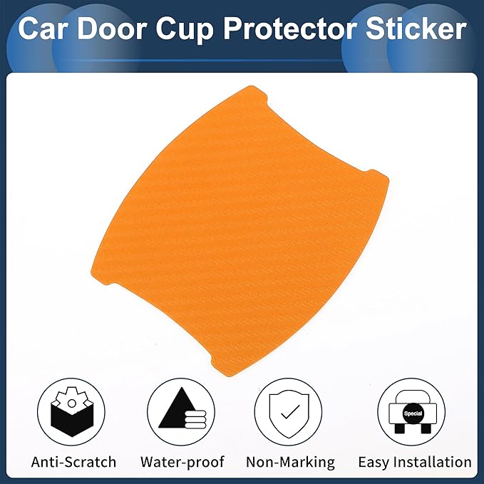 3D Car Door Handle Scratch Protector, 84x94mm Removable Magnetic Car Door Handle Protective Film Orange, 4 Pcs